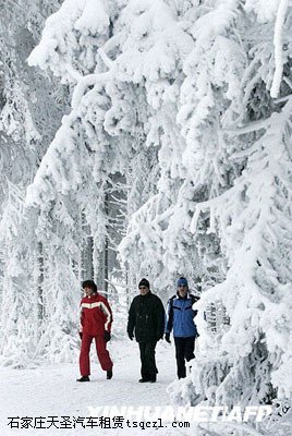 1月6日，在德国中部的维林根，人们走在雪地上。